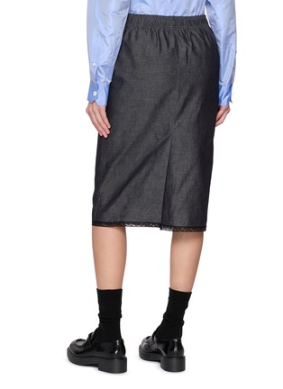 Back View - Click To Enlarge - PRADA - Elasticated Waist Dark Wash Denim Midi Skirt