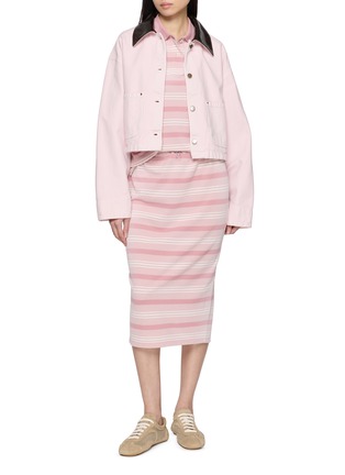 Figure View - Click To Enlarge - PRADA - Striped Elasticated Waist Cotton Jersey Midi Skirt