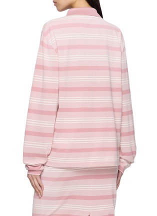 Back View - Click To Enlarge - PRADA - Long Sleeve Striped Cotton Polo Top