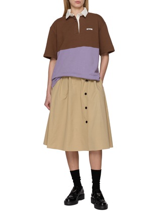 Figure View - Click To Enlarge - PRADA - Short Sleeve Colour Block Cotton Polo Top