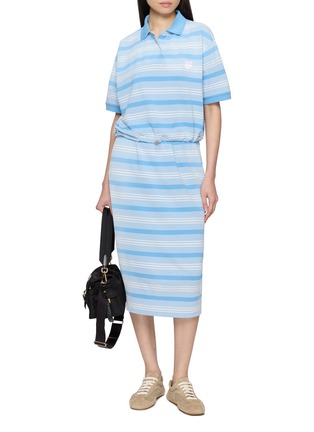 Figure View - Click To Enlarge - PRADA - Short Sleeve Striped Cotton Polo Top