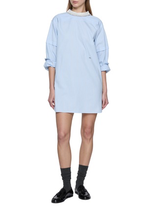 Figure View - Click To Enlarge - PRADA - Embroidered Striped Cotton Top