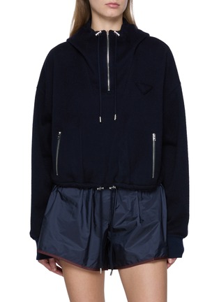 Main View - Click To Enlarge - PRADA - Half Zip Wool Cashmere Hoodie
