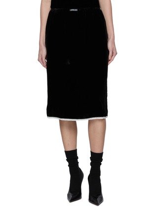 Main View - Click To Enlarge - PRADA - Lace Trimmed Midi Pencil Skirt