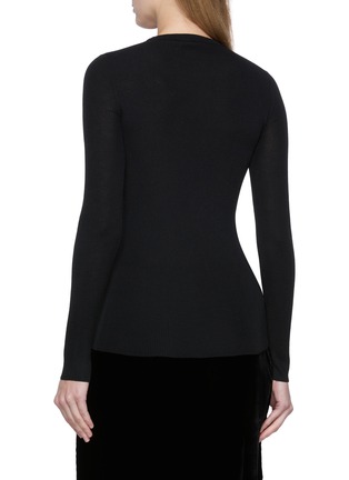 Back View - Click To Enlarge - PRADA - Long Sleeve Logo Pin Wool Knit Top