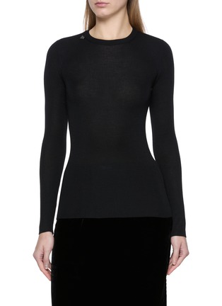 Main View - Click To Enlarge - PRADA - Long Sleeve Logo Pin Wool Knit Top