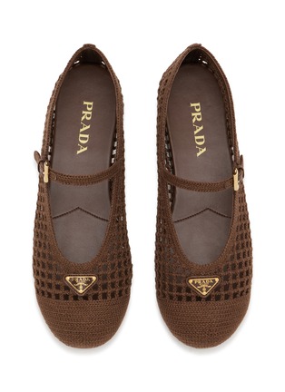 Detail View - Click To Enlarge - PRADA - Logo Appliqué Crochet Mary Jane Ballerinas
