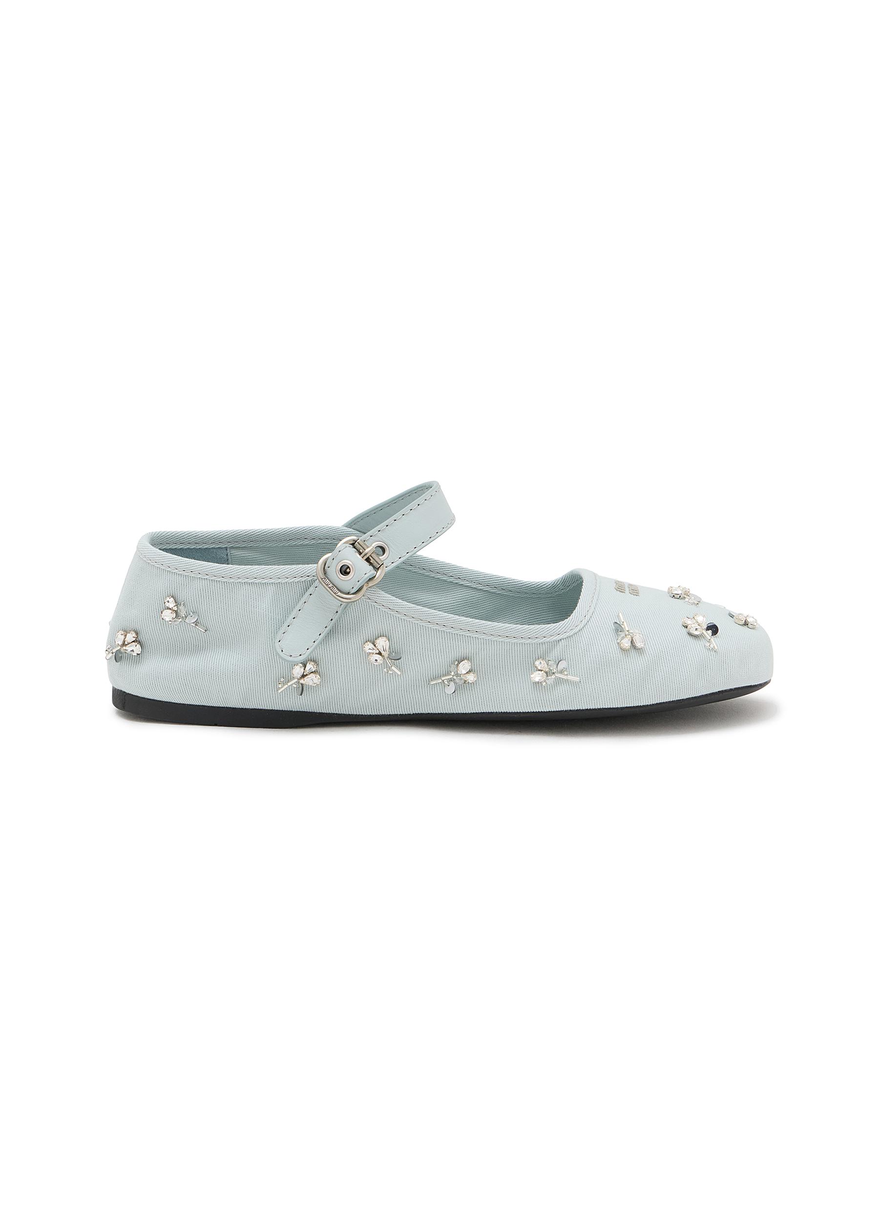 MIU MIU | Embroidered Drill Mary Jane Flats | Women | Lane Crawford
