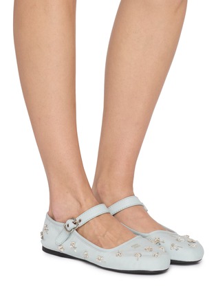 Figure View - Click To Enlarge - MIU MIU - Embroidered Drill Mary Jane Flats