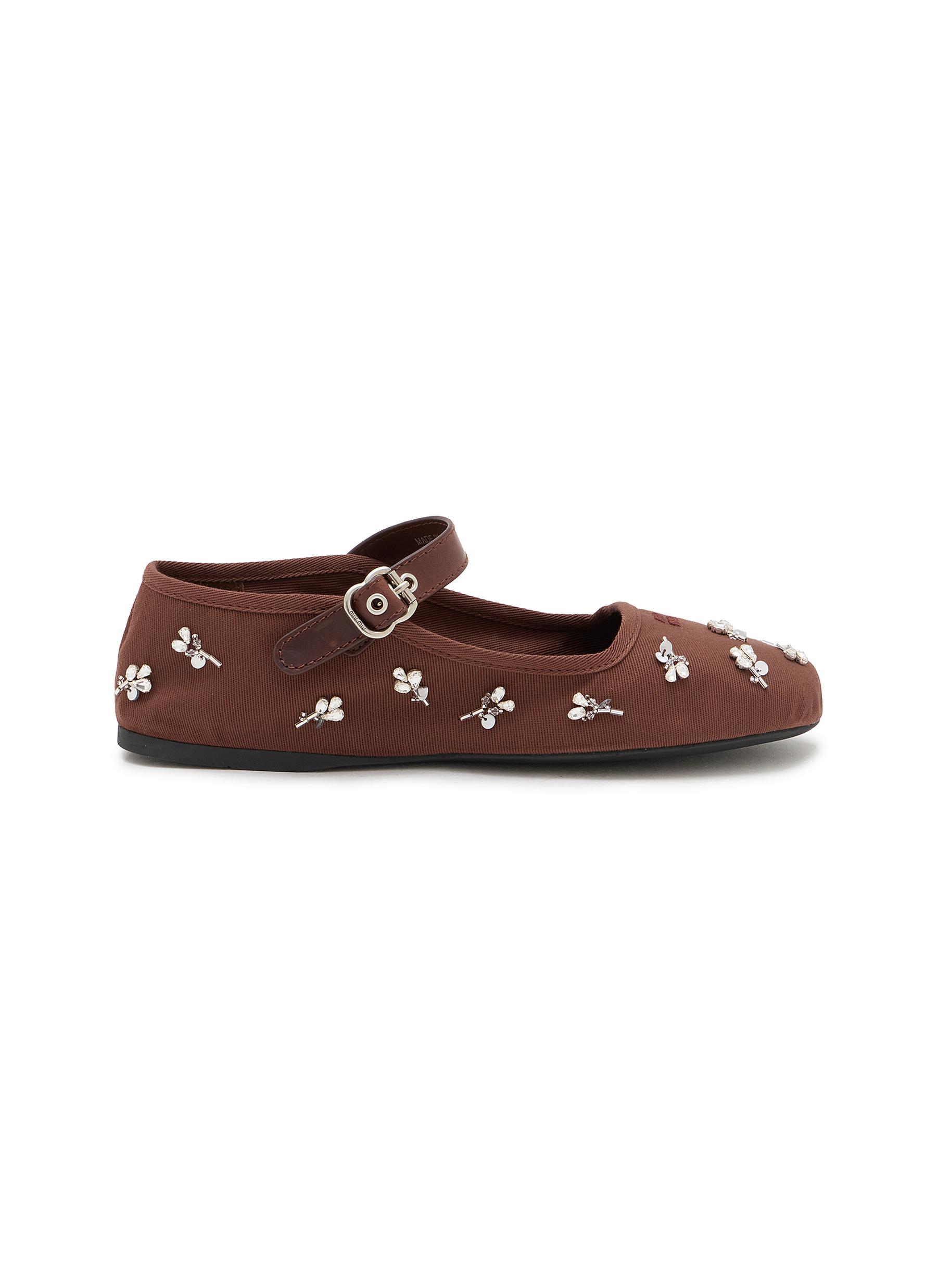 MIU MIU | Embroidered Drill Mary Jane Flats | Women | Lane Crawford