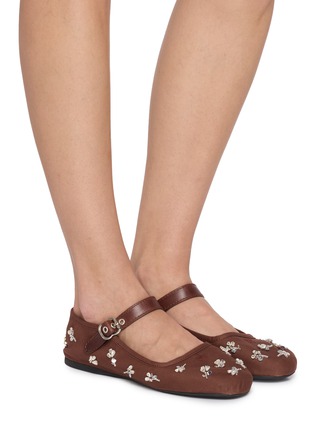 Figure View - Click To Enlarge - MIU MIU - Embroidered Drill Mary Jane Flats
