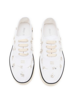 Detail View - Click To Enlarge - MIU MIU - Embroidered Drill Low Top Women's Sneakers