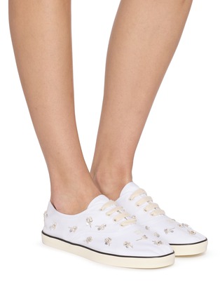 Figure View - Click To Enlarge - MIU MIU - Embroidered Drill Low Top Women's Sneakers