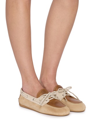 Figure View - Click To Enlarge - MIU MIU - Suede Leather Deck Shoes