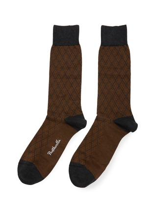 Main View - Click To Enlarge - PANTHERELLA - Kingsley Diamond Chequered Jacquard Cotton Blend Short Anklet Socks