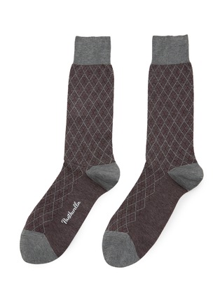Main View - Click To Enlarge - PANTHERELLA - Kingsley Diamond Chequered Jacquard Cotton Blend Short Anklet Socks