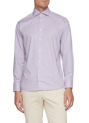 Main View - Click To Enlarge - ETON  - Spread Collar Cotton Twill Shirt