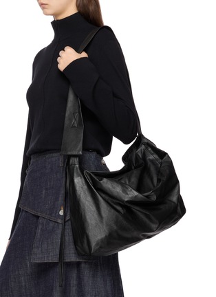 Figure View - Click To Enlarge - DISCORD YOHJI YAMAMOTO BAGS - Medium Puff Leather Crossbody Bag