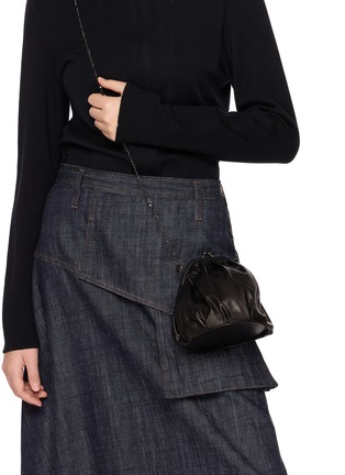 Front View - Click To Enlarge - DISCORD YOHJI YAMAMOTO BAGS - Drape Clasp Leather Pouch