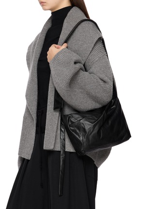 Figure View - Click To Enlarge - DISCORD YOHJI YAMAMOTO BAGS - Small Puff Leather Crossbody Bag