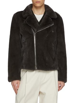 Main View - Click To Enlarge - KRUF - Asymmetrical Mink Fur Leather Biker Jacket