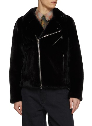 Main View - Click To Enlarge - KRUF - Asymmetrical Mink Fur Leather Biker Jacket