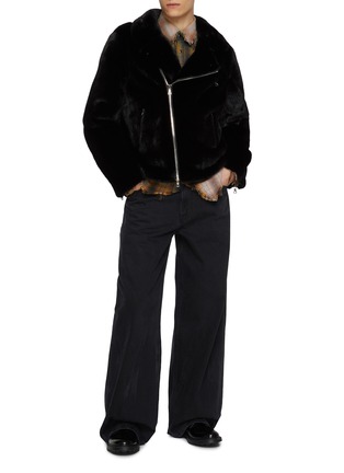 Figure View - Click To Enlarge - KRUF - Asymmetrical Mink Fur Leather Biker Jacket