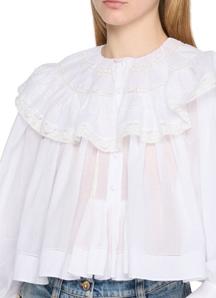  - CHLOÉ - Ruffle Capelet Lace Trim Cotton Blouse