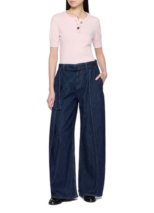 Figure View - Click To Enlarge - BARRIE - Short Sleeve Mismatch Button Cashmere Cotton Knit Top