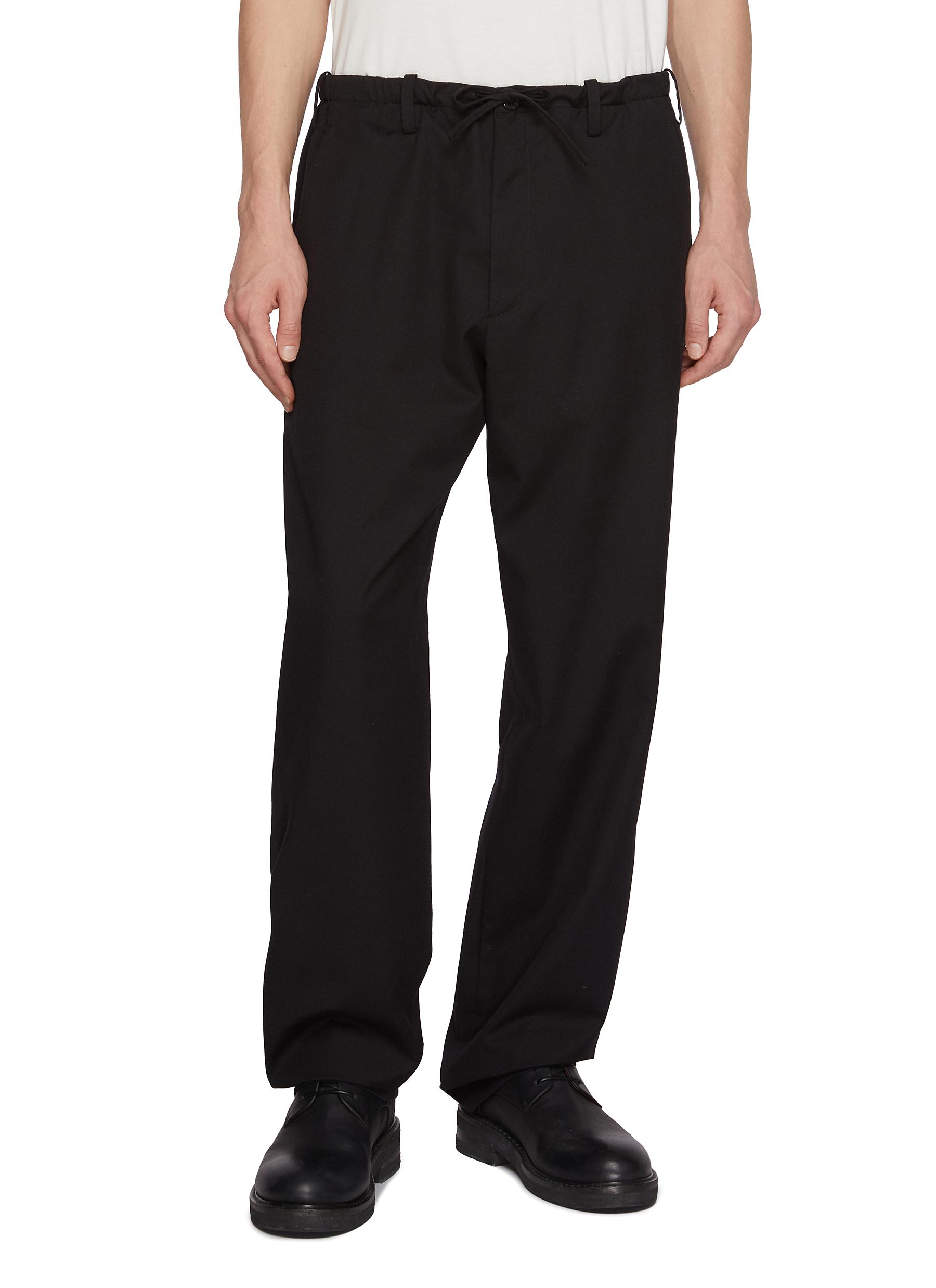 DRIES VAN NOTEN | Drawstring Waist Straight Leg Cotton Wool Pants