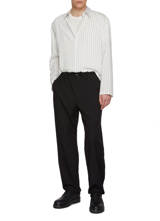 Figure View - Click To Enlarge - DRIES VAN NOTEN - Drawstring Waist Straight Leg Cotton Wool Pants