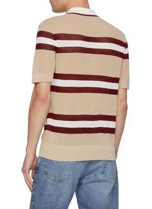 Back View - Click To Enlarge - DRIES VAN NOTEN - Short Sleeve Thick Striped Wool Knit Polo Top