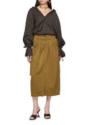 Figure View - Click To Enlarge - DRIES VAN NOTEN - Savannah Overdyed Cupro Cargo Skirt