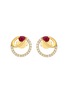 LC COLLECTION JEWELLERY Circular Motif 18K Gold Ruby Diamond Stud Earrings