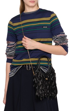 Figure View - Click To Enlarge - MIU MIU - Ivy Crystal Sequin Fringe Satin Handbag