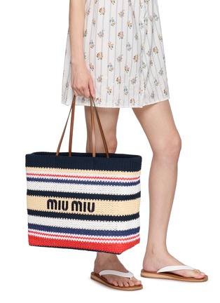 Figure View - Click To Enlarge - MIU MIU - E/W Woven Stripe Shopper Bag