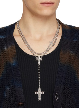Figure View - Click To Enlarge - EMANUELE BICOCCHI - Large Notre-Dame Cross Beaded Sterling Silver Rosary Necklance