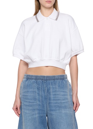 Main View - Click To Enlarge - ALEXANDERWANG - Relaxed Cropped Cinched Cotton Polo Shirt