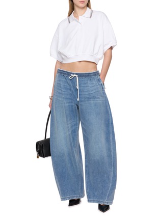 Figure View - Click To Enlarge - ALEXANDERWANG - Relaxed Cropped Cinched Cotton Polo Shirt