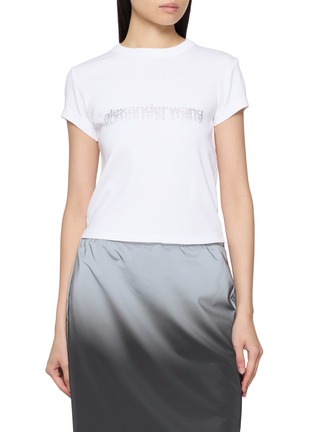 Main View - Click To Enlarge - ALEXANDERWANG - Crystal Hotfix Logo Cotton Baby Tee