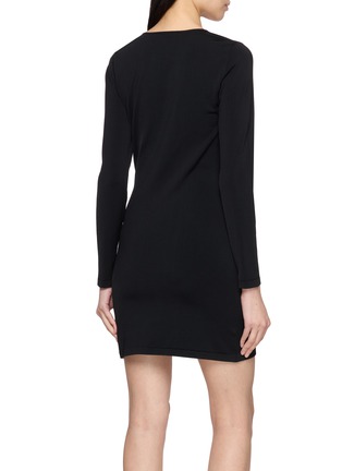 Back View - Click To Enlarge - ALEXANDERWANG - Long Sleeve V-Neck Metal Logo Mini Dress