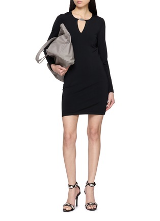 Figure View - Click To Enlarge - ALEXANDERWANG - Long Sleeve V-Neck Metal Logo Mini Dress