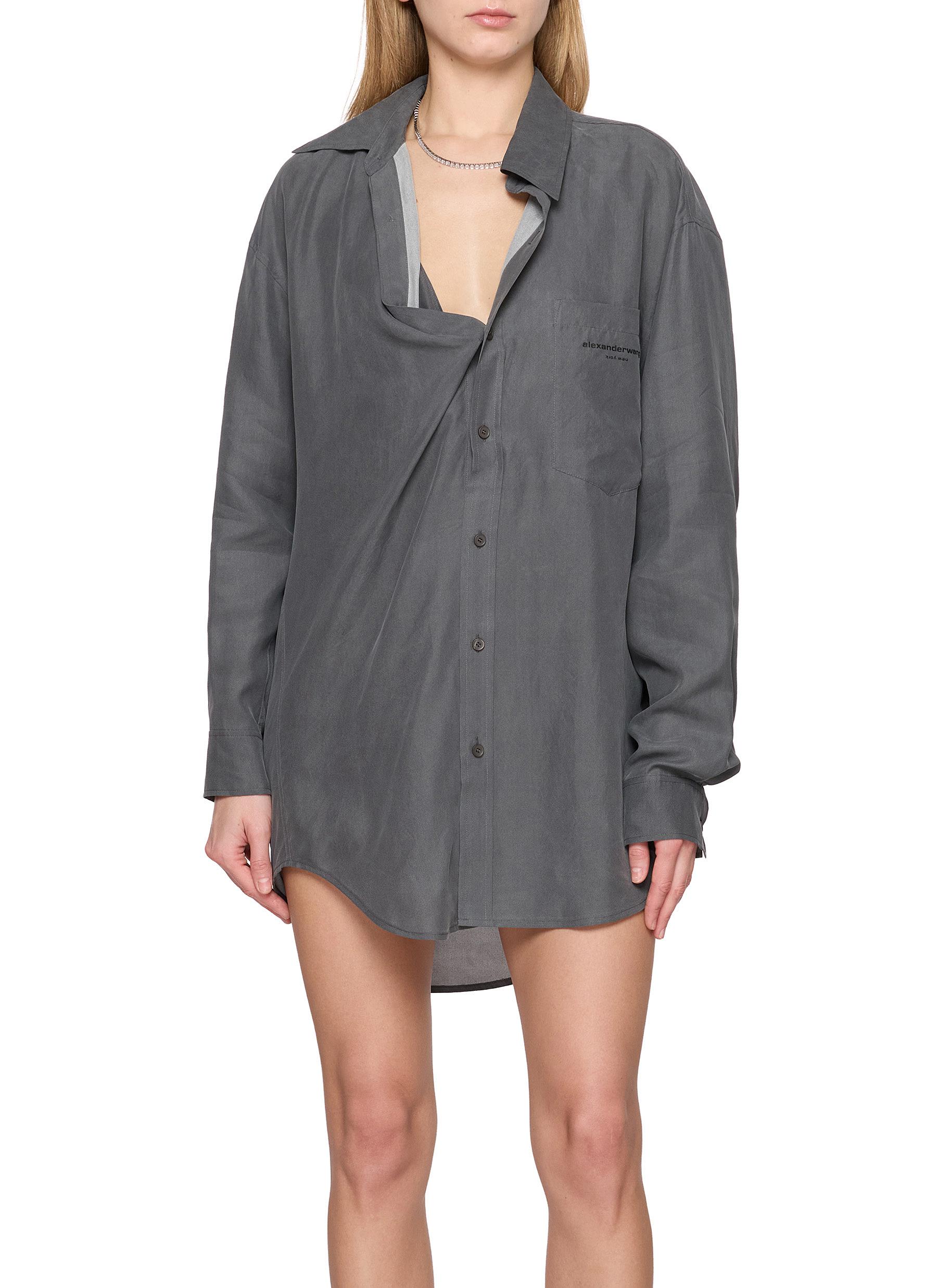 alexander wang grey dress Alexander Wang Women's Shift Dress With Zip Side Panels And Shirt Underlay Light Heather Grey/white