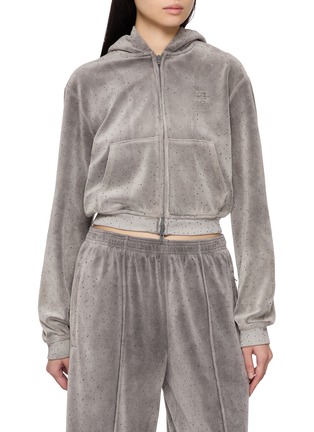Main View - Click To Enlarge - ALEXANDERWANG - Shrunken Crystal Hotfix Zip Up Hoodie