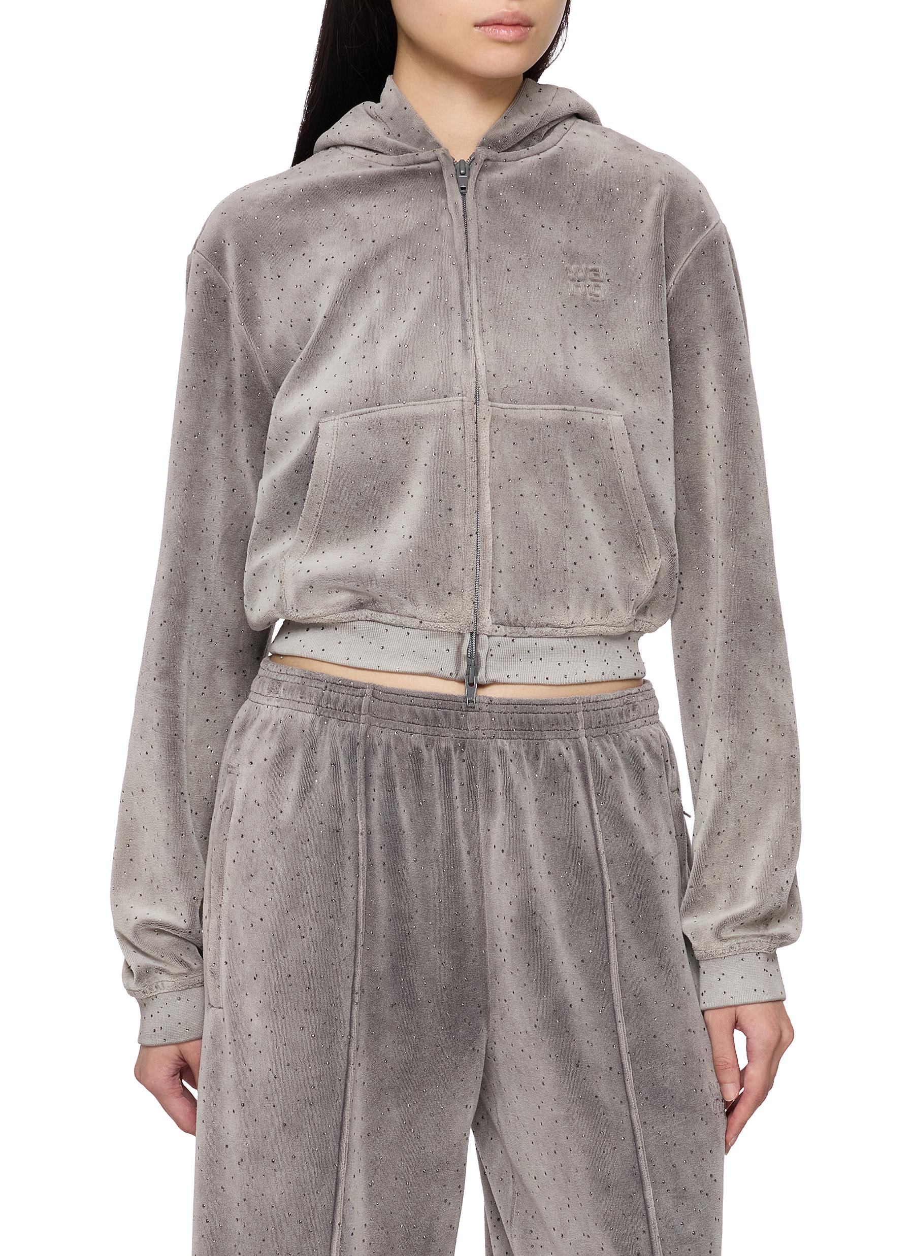 ALEXANDERWANG | Shrunken Crystal Hotfix Zip Up Hoodie | Women