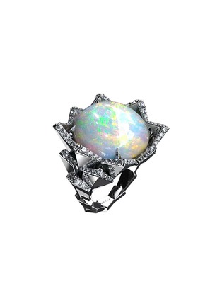 Detail View - Click To Enlarge - MING SONG HAUTE JOAILLERIE - Lotus 14K White Gold Opal Diamond Ring — HK 13