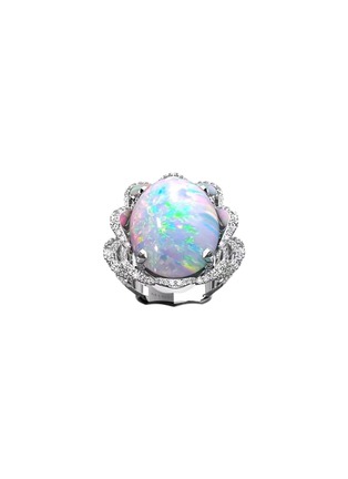 Main View - Click To Enlarge - MING SONG HAUTE JOAILLERIE - Lotus 14K White Gold Opal Diamond Ring — HK 13