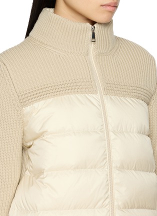 Detail View - Click To Enlarge - MONCLER - Puffer Front Zip Up Hooded Knit Cardigan