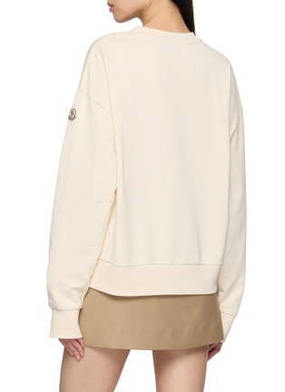 Back View - Click To Enlarge - MONCLER - Logo Embroidered Ribbed Crewneck Cotton Sweatshirt