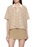 MONCLER Striped Knit Collar Cotton Polo Top